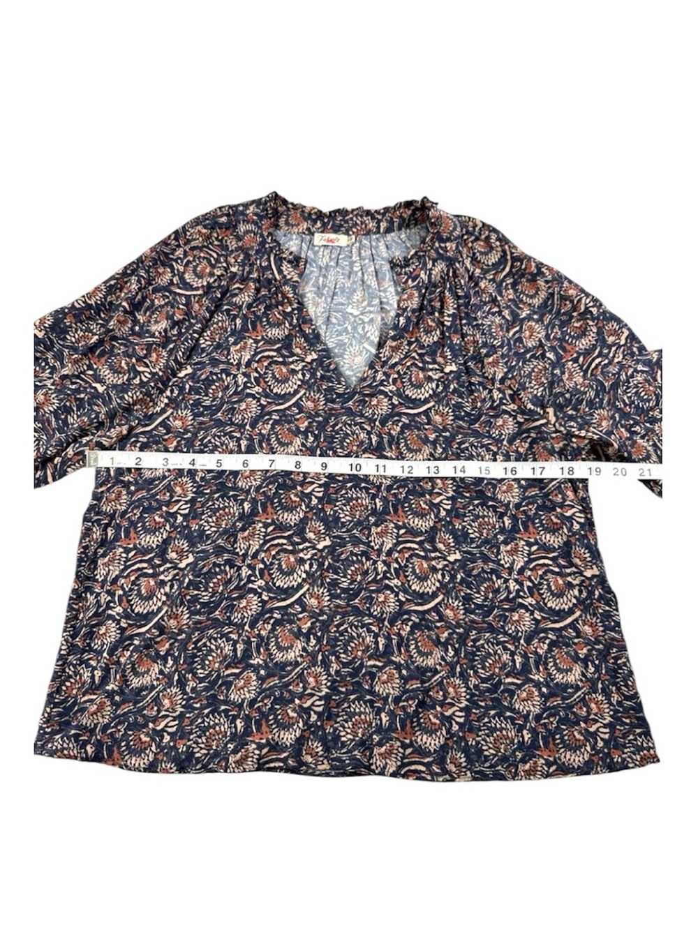 Faherty Portia Blouse Small Boho Floral Print V-Neck Artisan Block Print Top - Picture 6 of 10